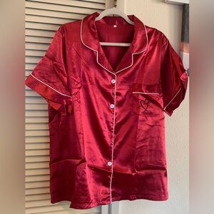 Dark pink satin 2 piece short pajama set (only one set for sale)